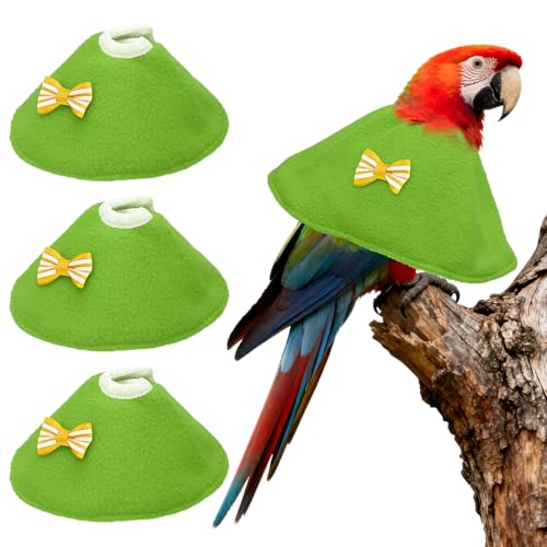 Bird Collars, Bird Cone Collar Protective Recovery Cones, Soft Adjustable Anti-Bite Feather Neck Protector (Green, M, 3 Pcs), Intended for Budgie/Cockatiel/Lovebirds - color: Green, size: M