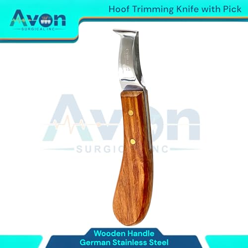 Hoof Knife, Double Edged Hoof Trimming Knife with Wooden Handle Horse Farrier Tool Non Slip Equine Grooming Loop Oval Hoof Shears Multipurpose Hoof Cutter for Cutting Horses Donkeys Cows Hooves