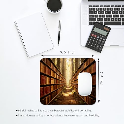 Mystical Forest Library Bookshelf Mouse Pad 9.5" x 7.9", Enchanted Book Nook Fantasy Cute Desk Mat - color: Forest Bookshelf