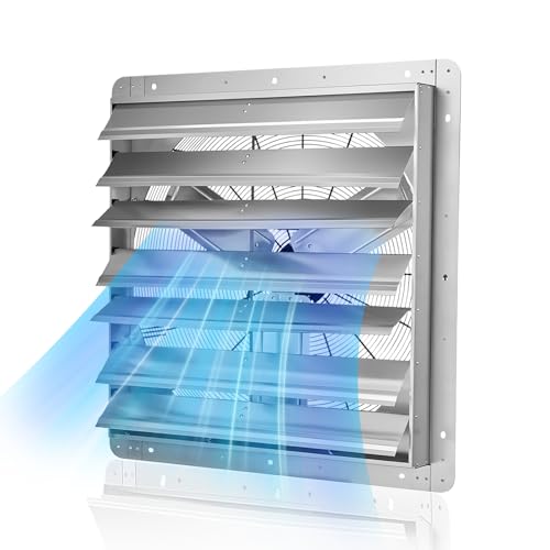 VEVOR 30 Inch Shutter Exhaust Fan Wall Mounted Automatic Louvers Silver, Sturdy Steel Housing, Low Noise, AC Motor, 8099 CFM Ventilation and Cooling for Attic, Garage, Barn, Greenhouse, Workshop - size: 30 Inch