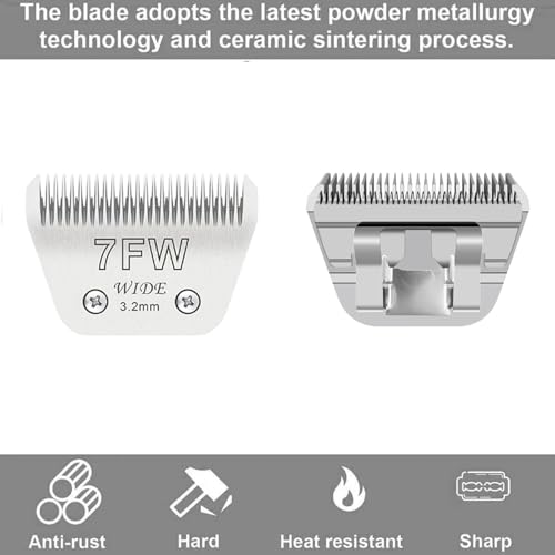 Wide Blades for Dog Grooming, Size #7FW Wide Blades,Cutting Length 1/8"(3.2mm) | Dog Clipper Blades Compatible with Andis, Oster A5, Wahl km10, Stainless Steel, For Dog, Cat, Horse - style: #7FW(3.2mm)