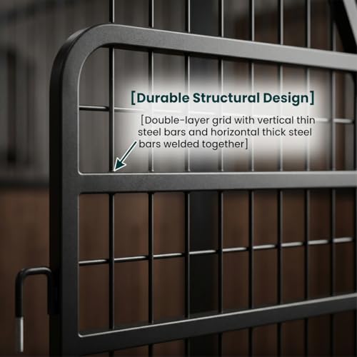 52" W x 42" H Horse stall gate, V-Neck Mesh Ventilation stall Guard, 0.8in Steel Frame Matte Black Partition Stable Doors for Show Stables - size: 3
