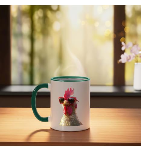 Chicken Hen Female Chick Farm Cluck Farmer Cute Chickens Ceramic Mug, Dark Green/White, 11oz - color: Dark Green/White, size: 11 Ounces