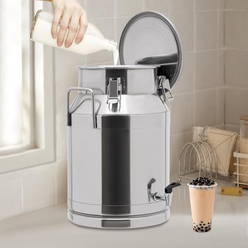 Stainless Steel Sealed Milk Barrel with Spigot，30L/7.92Gallon Large Milk Bucket Wine Can Pail Tote Tank with Sealed Lid & Handle for Milk Wine Oil Liquid Tranport Storage Container - size: With Spigot