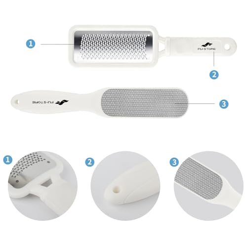 Fu Store 2 Pack Foot Files Callus Remover Foot Rasp Dual Sided Foot File | Stainless Steel Surface Pedicure Tools Professional Scrubber Premium for Feet Care Remove Hard Skin - color: White