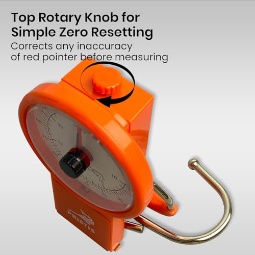 Pristis Fishing Hanging Scale with Tape Measure for Farm Kitchen Luggage | 80 LBs Fish Weight Analog Spring Hook Crane Scale Kit with Non-slip Large Handle, Portable Gear Equipment Weighting Accessory