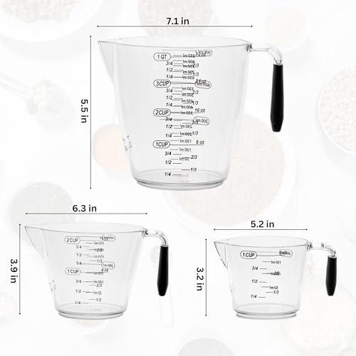 Dalup Measuring Cup Set – Clear Plastic Liquid Measuring Cups (8/16/32 oz) with Spout & Non-Slip Handle | 3-Piece Plastic Measuring Cup Set for Liquids & Dry Ingredients