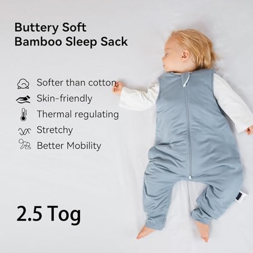 BubblePanda Rayon Made from Bamboo Sleep Sack with Feet 6-12 Months 2.5 Tog | Toddler Sleep Sacks with Legs, Soft Walker Sleeping Sack, Lightweight Baby Wearable Blanket, 2-Way Zipper, Slate, Small - color: Slate, size: S(6-12M)