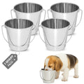 1 Qt Stainless Steel Hanging Water Bucket with Handle, 4-Pack | Food & Water Pail, 0.25 Gallon Capacity, Heavy-Duty, Round Design with Carry Handle, Ideal for Dogs, Cats, Birds & Small Pets - size: 1 Quart (Pack of 4)