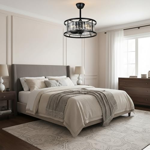20" Crystal Ceiling Fan with Lights Caged Fandelier Ceiling Fan | Modern Crystal Chandelier Light for Bedroom Nursery Living Room, Remote Control Reversible 6 Speed 4 E26 Bulbs (Not Included) - color: Crystal Cage
