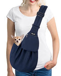SlowTon Dog Carrier Sling - Thick Padded Shoulder Strap Adjustable, DBL, S | Dog Carriers for Small Dogs, Puppy Carrier Purse for Pet Cat with Front Zipper Pocket Safety Belt Machine Washable - color: F-Navy Knitted Fabric