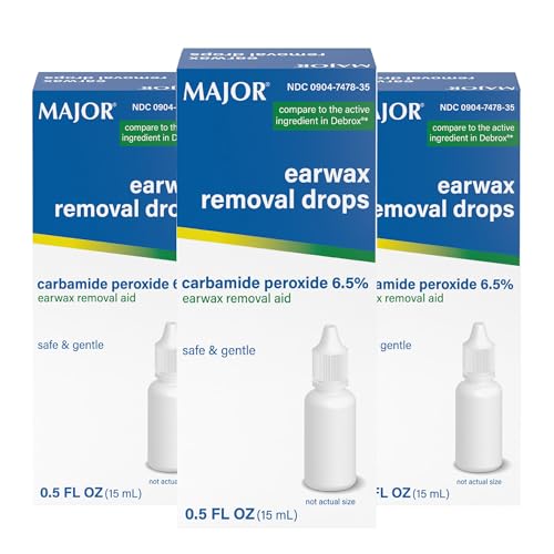 MAJOR Earwax Removal Drops with 6.5% Carbamide Peroxide, 0.5 Fl Oz (3-Pack) | Helps Soften, Loosen, and Remove Excess Earwax, Gentle & Safe Earwax Removal Aid for Adults & Children 12+ - size: 0.5 Fl Oz (Pack of 3)