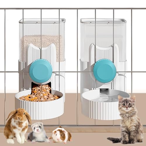 kathson Rabbit Feeder for Cage,Bunny Water Bottle,Pet Food Dispenser,Blue | Gravity Automatic Guinea Pig Feeder Waterer Set,Hanging Small Pet Food Bowl Feeding Station for Ferret Chinchilla Cat Puppy - color: Blue
