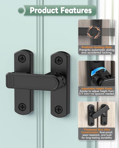 Adjustable Barn Door Locks, 90/180 Degree Gate Latch, Black | Home Security Sliding Door Latch for Bedroom, Barn, Cabinet, Garden & Fence - color: Black-1 Pc