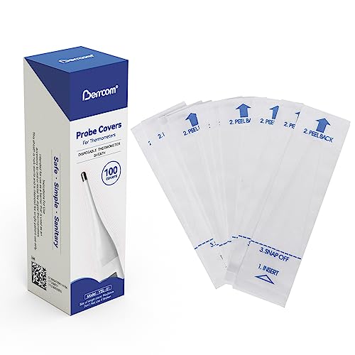 Berrcom Disposable Digital Thermometers Probe Covers Set of 100 Oral Rectal Thermometer Probe Cover Universal Thermometers Sleeves for Adult and Kids - color: White