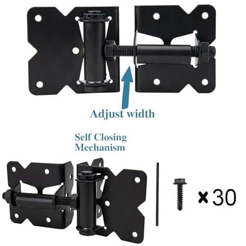 Self Locking Gate Latch and Gate Hinges Set Heavy Duty Hardware Hinges for Vinyl and Wood Fence with Installation Screws and Swing Adjuster Tool Heavy Duty 1 Gate Latch 2 Gate Hinge
