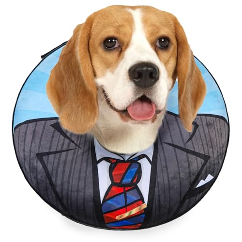 BEAUTYZOO Dog Cone Collar Alternative After Surgery,Pet Neck Donut E‑Collar - color: Black Suit, size: S(Neck:11"-13")