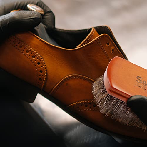Mini 4" Shoe Brush - Portable Horse Hair Brush w/Natural Wood Handle - Soft Bristle Shoe Polish Brush for Cleaning, Buffing & Polishing Leather Shoes - Travel-Friendly Size Boot Brush - color: Brown