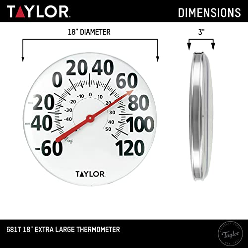 Taylor Extra Large Metal Wall Indoor Outdoor Thermometer, Easy to Read Numbers for Patio, Pool, and Indoor Areas, 18 inch, White - color: White, size: 18 Inch