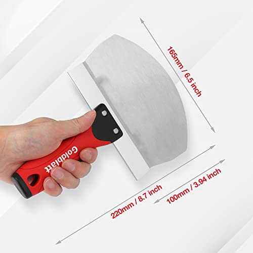 Goldblatt 2 Pieces Bucket Scoop for Drywall, Plaster - Stainless Steel Bucket Scoop - 6.5 Inch Curved Contoured Blade, Upgrade Rustproof Scraper Tools with Soft-Grip Handle for Paint, Mortar | Curved blade design, rust resistant steel, soft grip handle, d