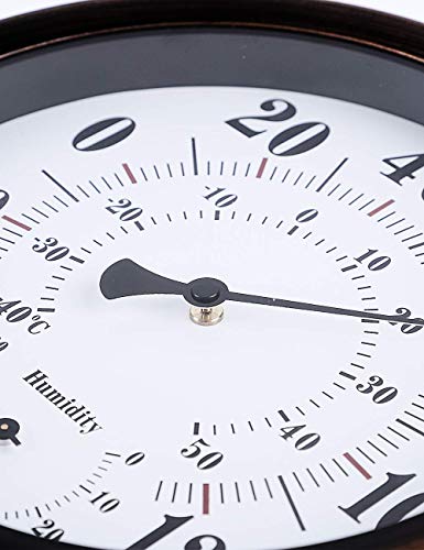 Indoor Outdoor Thermometer Hygrometer - 8" Bronze Steel Wall Thermometer Hygrometer for Patio, Wall or Decorative, No Battery Needed Hanging Thermometer