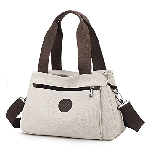 Hobo Handbags Canvas Crossbody Bags for Women | Multi Compartment, Triple Zip Pockets, Lightweight Medium Tote Sacthcel, for Travel Commute Going Out Everyday Use - color: Beige - Medium