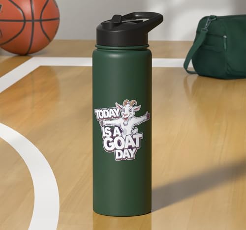 Childrens Today is a Goat Day Design | Kids Goat Stainless Steel Insulated Water Bottle - color: Dark Green