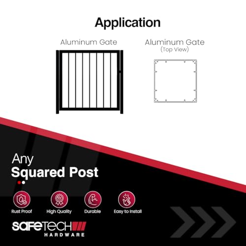 Safetech Hardware TopKlik Self Closing Gate Hinges | Self-Aligning Heavy Duty Spring Hinges | Adjustable Tension | Pool Safety Hinges | Any Square Post, Aluminum Gates | Swing Close 90bs SHG-90L Black - color: Black, size: TOPKLIK
