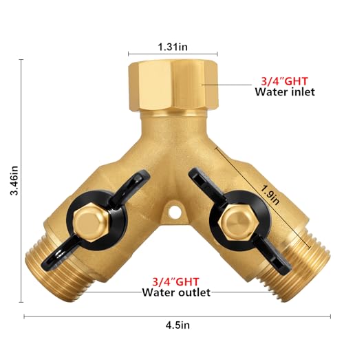 SIGURANTA Heavy-Duty Brass 2-Way High-Flow Garden Hose Splitter, Outdoor Faucet Y-Valve Diverter Connector with Butterfly Handle, Full-Flow Water Hose Adapter (Valve butterfly handle - 2-piece) - color: Valve butterfly handle - 2-piece