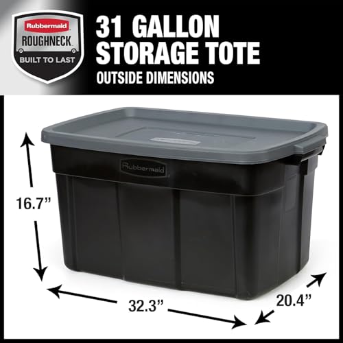 Rubbermaid Roughneck Tote 31 Gallon Stackable Storage Container with Stay Tight Lid & Easy Carry Handles, Black/Cool Gray (3 Pack) - size: 31 Gal - 3 Pack