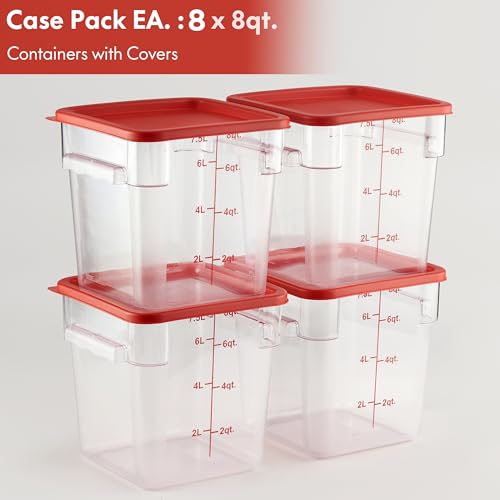 CURTA 8-Pack 8 Qt NSF Clear Polycarbonate Food Storage Containers with Red Lids - Square, Commercial-Grade, Freezer & Dishwasher Safe, Stackable - color: 8.0 Qt 8-Pack(Red Lids)
