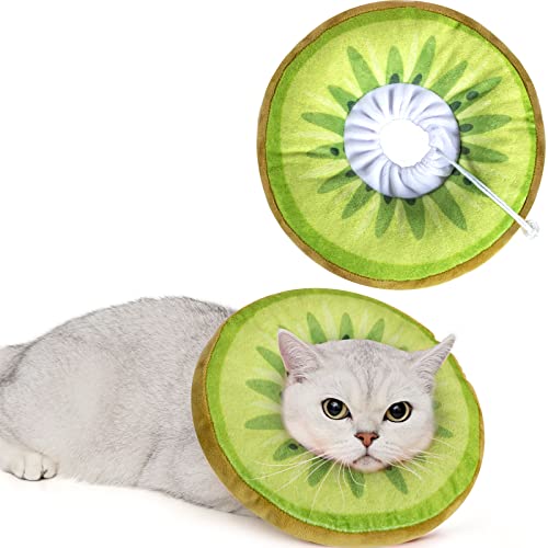 ANWA Adjustable Cat Cone Collar Soft, Cute Cat Donut Collar After Surgery, Kitten Recovery Cones to Stop Licking - color: Kiwifruit, size: Medium