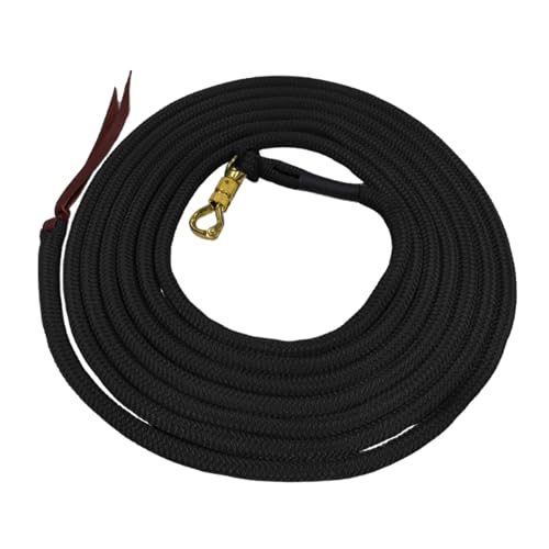 22 Foot Line Ground Training Rope - Strong Everyday Use All-Purpose Large Horse Lead Rope with Loop & Latigo Popper | 9/16" Diameter Smooth Yachting Braid, Black - color: Black