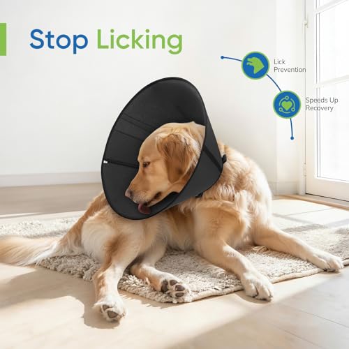 Soft Dog Cone Collar to Stop Licking After Surgery, Mesh Breathable Pet Recovery Collar for Large Medium Dogs, Elizabethan Cone Alternative(XXL) - color: Black, size: XXL