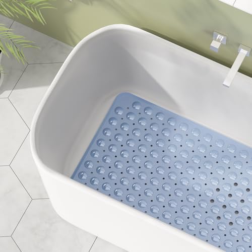 AmazerBath Shower Mat Non Slip 40 x 16 Inches, Shower Stall Mats with Suction Cups and Drain Holes, Non Slip Bath Mat for Tub for Elderly & Kids, Baby Blue - color: Baby Blue, size: 40" x 16" (Rectangular)