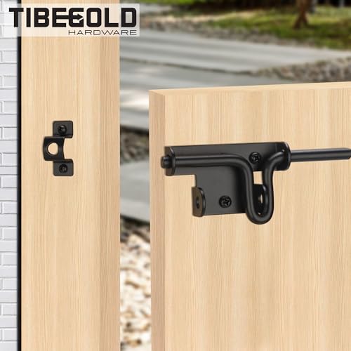 Slide Bolt Gate Latch with Padlock Hole, Heavy Duty Fence Sliding Bolt Gate Latch for Wooden Fence, Slide Latches Outdoor Doors for Wood Vinyl Fence Barn Shed, Black, 1 Pack