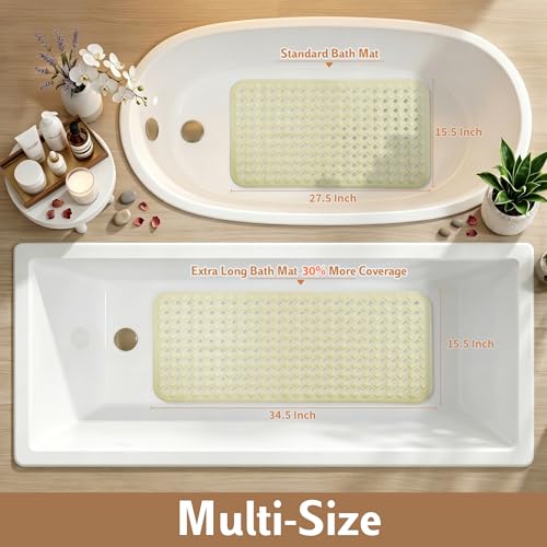 Yimobra Bathtub Mat Non Slip, Super Strong Suction Cups, 28"X16" Long Shower Mat with Drain Holes, Machine Washable Fast Draining Bath Mats, Bathroom Essentials,Beige - color: Beige, size: 27.5 X 15.5 Inch
