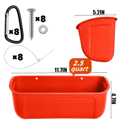Cedilis 4 Pack Hanging Duck Feeder, Chicken Fence Feed Trough with Clips, Poultry Livestock Food Water Feeding Container for Goat, Goose, Rabbits, Sheep, Each Feeder 2.5 Quarts