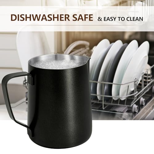 HOOMIL Milk Frothing Pitcher, 12oz/20oz/32oz 304 Stainless Steel | Steaming Pitcher with Clear Scale, Barista Milk Frother Cup Jug for Espresso Machine Coffee Cappuccino Latte Art - 20oz - color: Matte Black, size: 20 Ounces