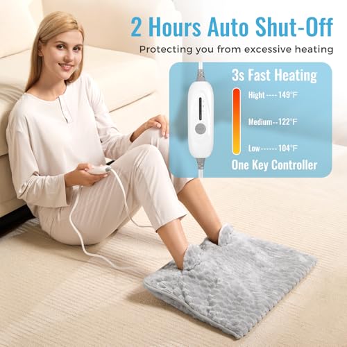 Electric Heated Foot Warmer Soft Flannel Foot Heater with 2h Auto Off & 3 Heat Levels Full Body Use Heating Pad for Feet, Abdomen, Cramps, Pain Relief Pocket Design 16" x 22" Light Grey - color: Dark Grey