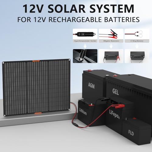 50Watt 12V Solar Car Battery Trickle Charger & Maintainer | Portable Waterproof Solar Panel Kit Fits 12V Batteries for Boats, Marine, RVs, Automotive, Trailer with Alligator Clip - size: 50W Solar Panel