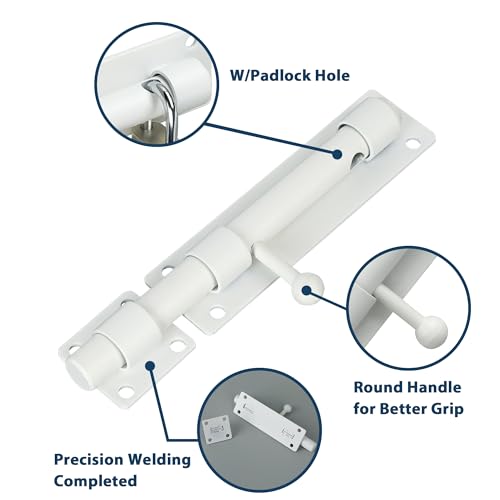 Alise 8 inch Barrel Bolt Latch,Heavy Duty Slide Lock for Barn Door | White SUS304 Stainless Steel Padlock-Style Slide Bolt Latch,Security Gate Latch for Wooden Fence,Interior or Outdoor Door - color: White, size: 8 Inch