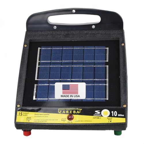 Zareba 10 Mile Solar Powered Low Impedance Electric Fence Charger | Contain Cattle, Horses, Goats, & Livestock, 0.15 Output Joules, Built-in Mounting Bracket for Posts, ESP10M-Z