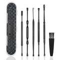 Hion 6 Pcs Ear Wax Removal Kit,Professional Double-Headed Ear Pick Earwax Removal Tools,316L Stainless Steel Ear Cleaner Curette with Cleaning Brush and Storage Box,Suit for Kid Adult(Black) - color: Black