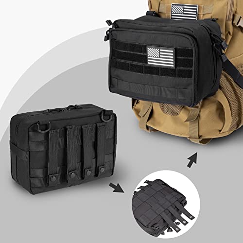 Jueachy Tactical Molle Pouch Large Admin Bag Utility Tool Pouches Molle Attachment EDC Pouches Expandable Molle Accessories Organizer Medical Pocket U.S.A Patch Included - color: Black