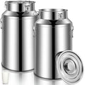 FillTouch 2 Pcs Stainless Steel Milk Can 35L/ 9.25 Gallon Heavy Duty Metal Milk Dispenser Container Pail Water Jug with Locking Sealed Lid Food Wine Oil Storage Container for Home Farm Kitchen - size: 35l