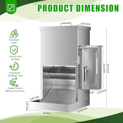 Chipak 16L Large Automatic Dog Feeder with Timer, Stainless Steel Pet Food Dispenser W/Programmable Feeding Schedule for Large Breed Dogs or Cats