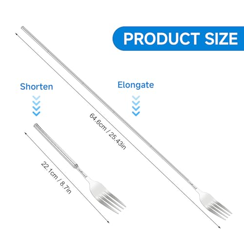 Extendable Fork Telescopic 64cm Long Stainless Steel for Blending, Fork Extendable Dinner Fruit Dessert for BBQ, Dinner, Dessert, Sausages, Hot Dogs, Vegetables (5)