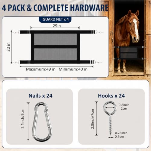 Zonon 4 Pack 29" x 20" Breathable Mesh Stall Guards for Horses | Small Stall Door Barrier with Adjustable Straps and Hardware, Mini Gate Guard for Pony, Foal, Barns and Stables