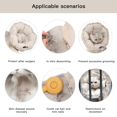Soft Cat Cone Collar， Cute Adjustable Cat Recovery Collar，Elizabethan e Collar that can Protect Head and Foot Wounds，Egg White All-Season Style - color: White, size: L